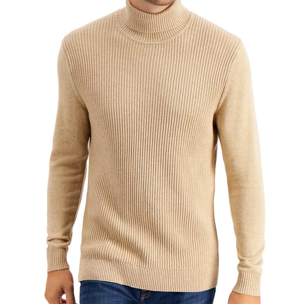 Club Room Mens Textured Cotton Turtleneck Sweater Tan